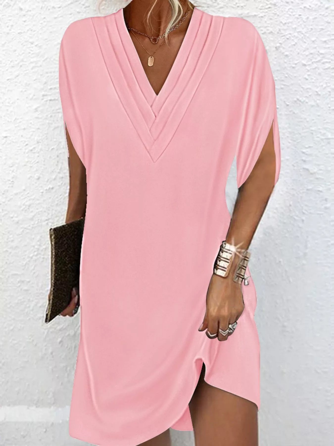 V-Neck Slit Sleeve Mini Dress