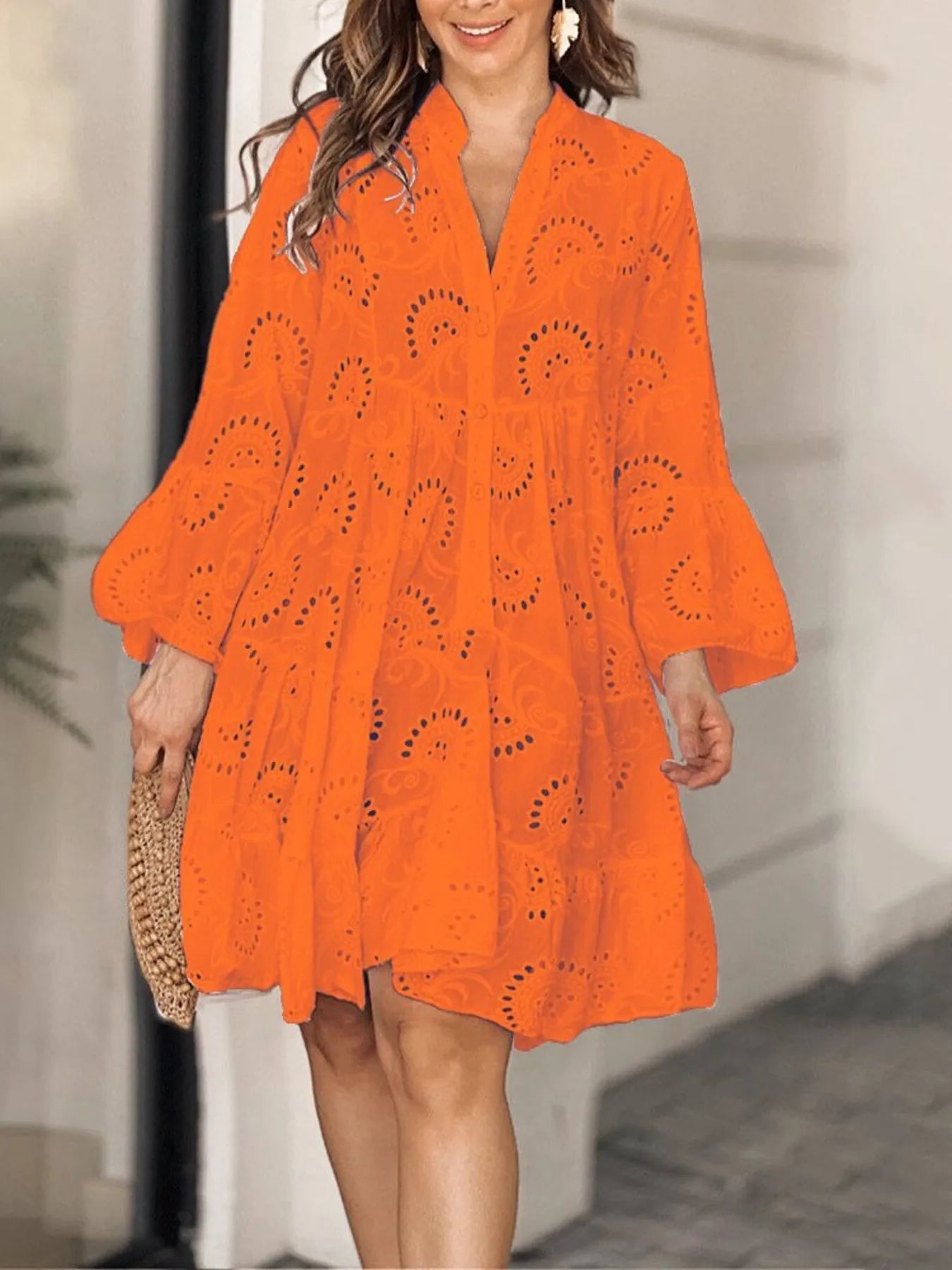 Eyelet Ruffled Hem Tiered Dress