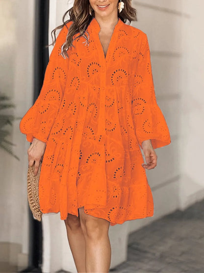 Eyelet Ruffled Hem Tiered Dress
