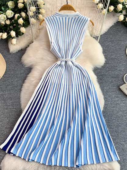 Striped Sleeveless Midi Dress