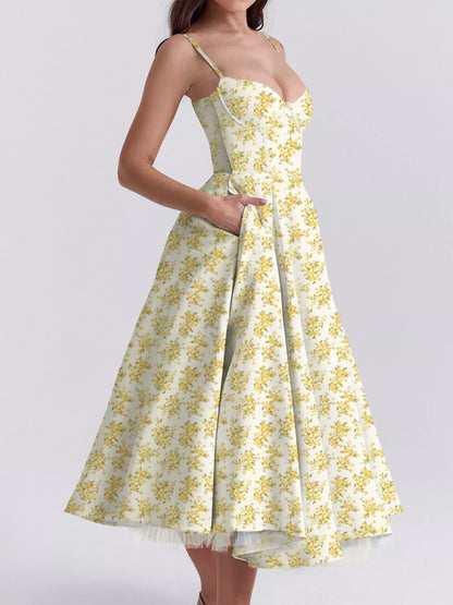 Sweetheart Neck A-Line Midi Dress
