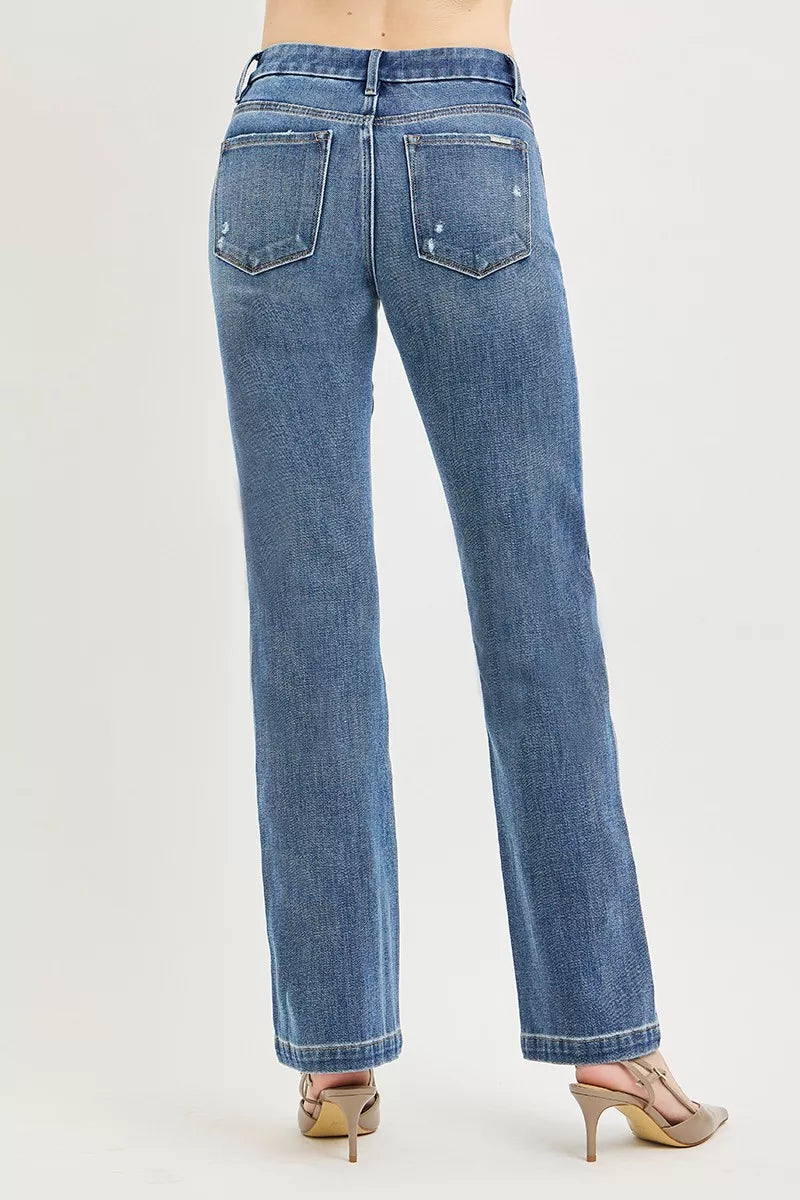 RISEN Tummy Control 4way Stretch Mid Rise Straight Leg Denim Jeans