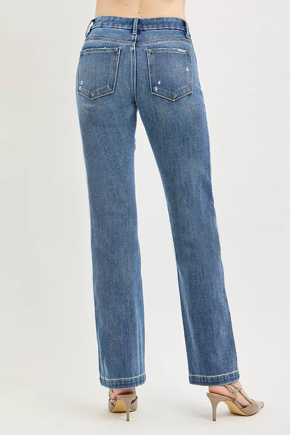 RISEN Tummy Control 4way Stretch Mid Rise Straight Leg Denim Jeans