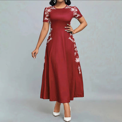 Women's Elegant Empire Waist Short Sleeve Printed Sides Maxi Dress