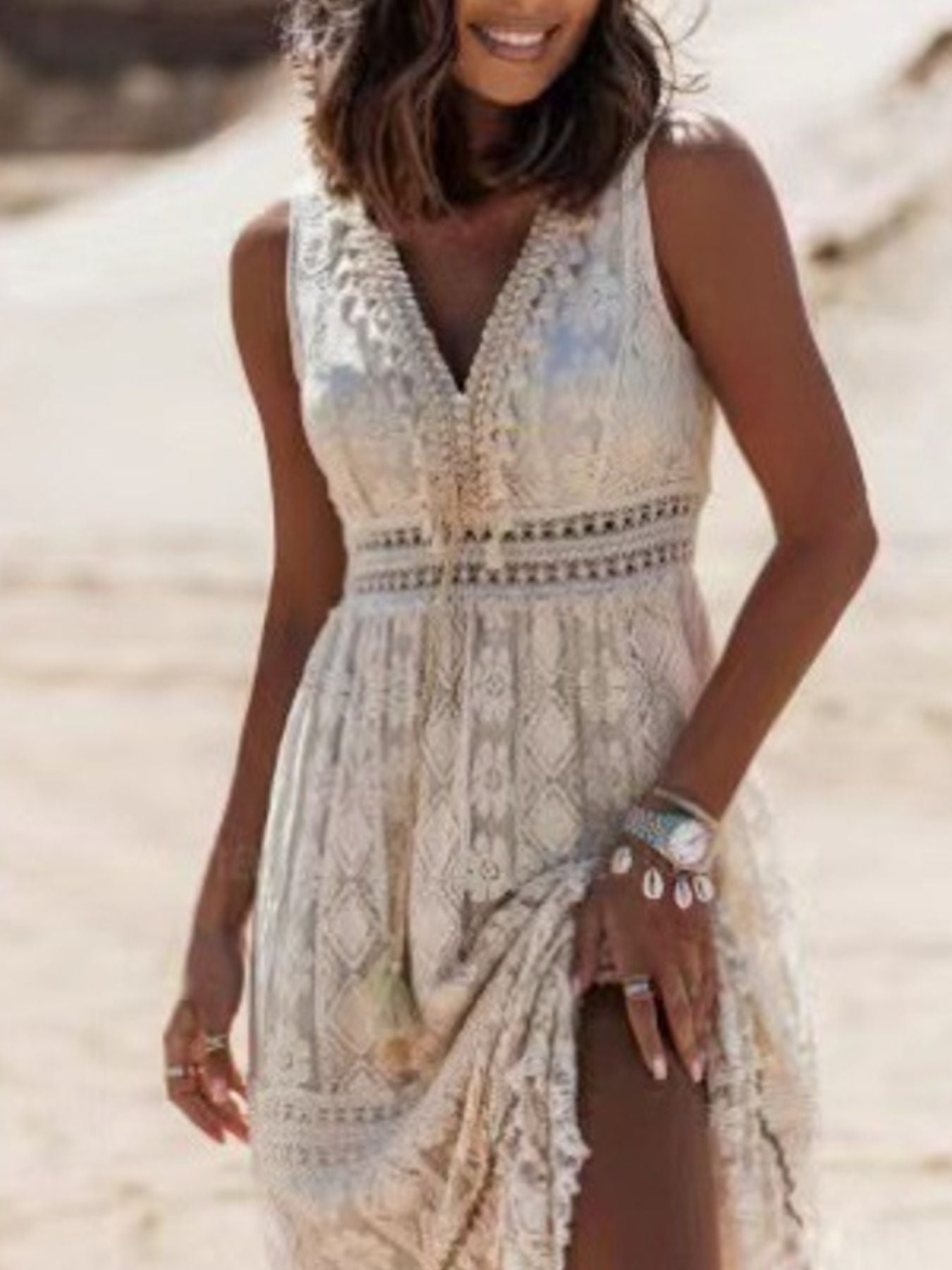 Lace V-Neck Sleeveless Maxi Dress