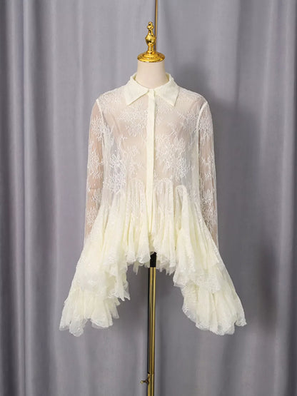 Ruffled Hem Lace Long Sleeve Dress