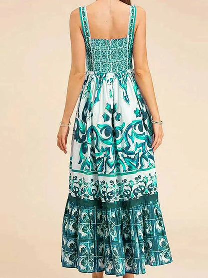 Smocked Printed Wide Strap Dress
