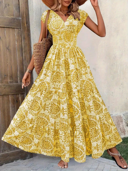 Printed Cap Sleeve Maxi Dress
