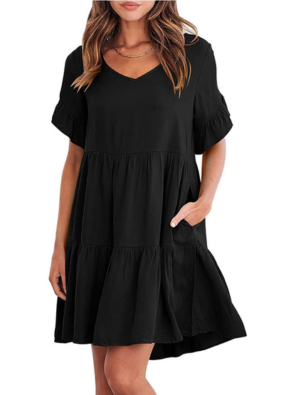 Ruffled Sleeve Tiered Mini Dress