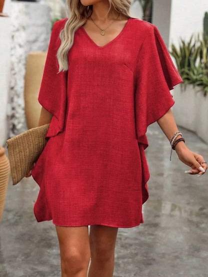 Ruffled Flutter Sleeve V-Neck Mini Dress