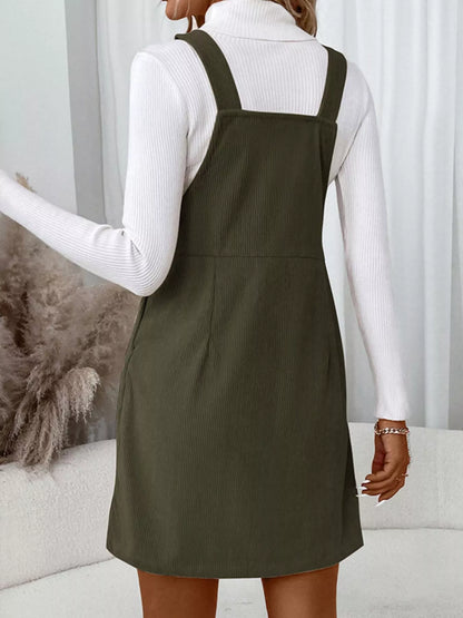 Corduroy Overall Mini Dress with Adjustable Straps