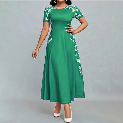 Women's Elegant Empire Waist Short Sleeve Printed Sides Maxi Dress