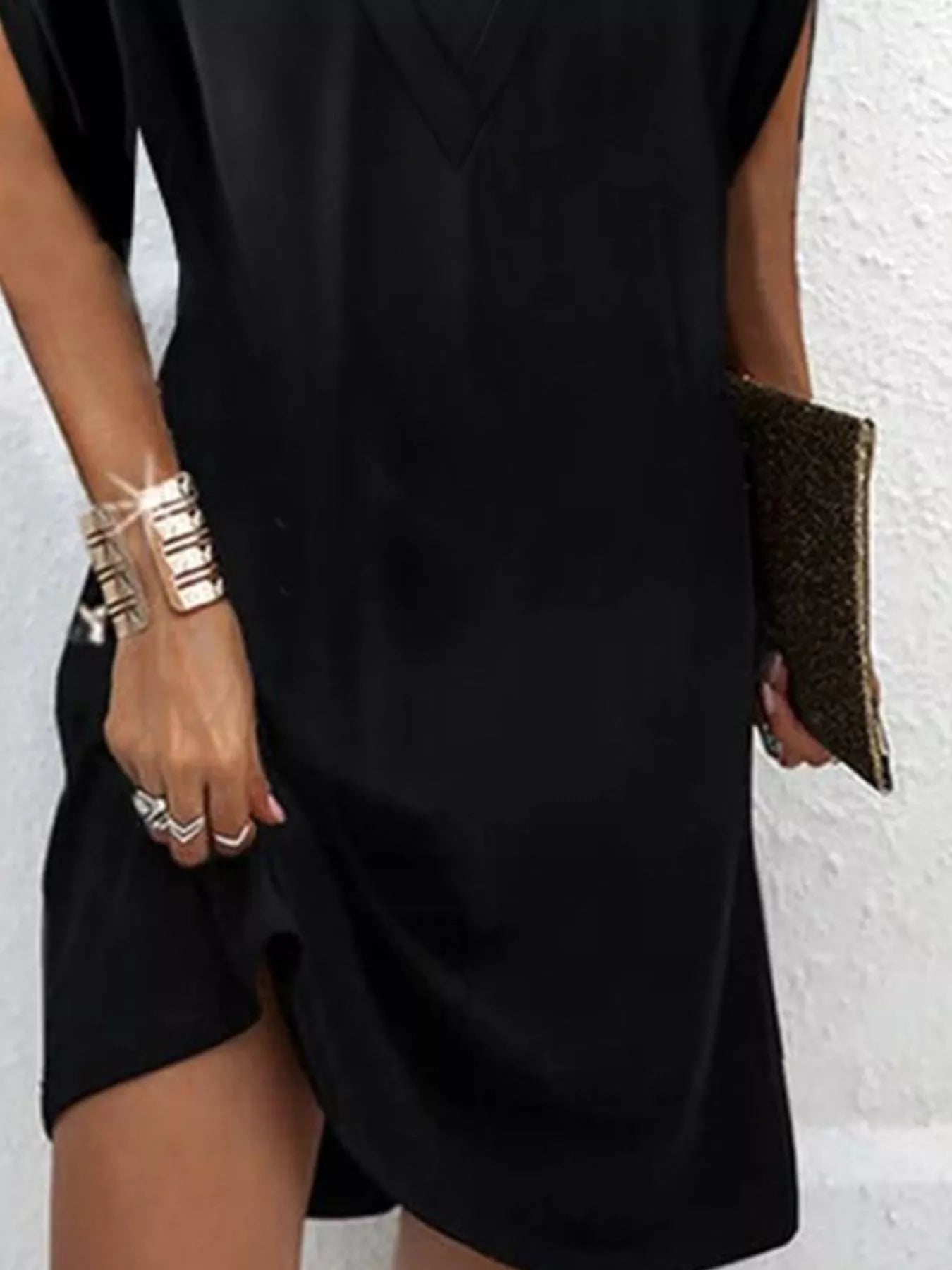 V-Neck Slit Sleeve Mini Dress