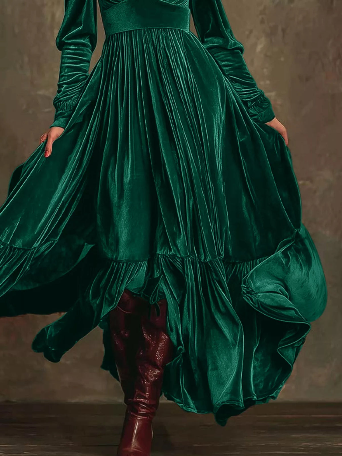 Velvet Deep V-Neck Maxi Dress