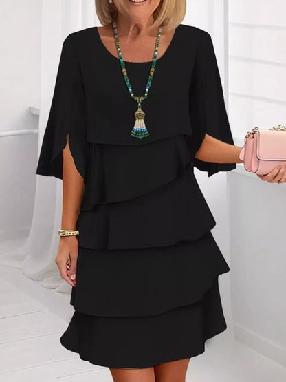 Ruffled Layered Flutter-Sleeve Mini Dress
