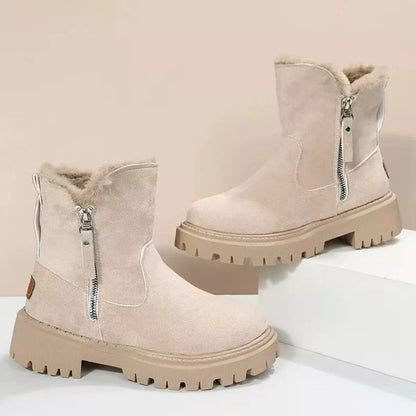 Fuzzy Lined Ankle Boots with Zipper