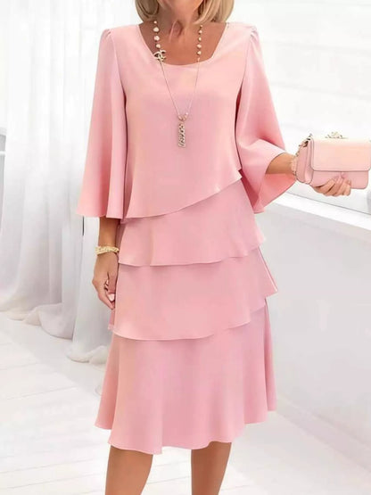 Ruffled Layered 3/4 Sleeve Dress
