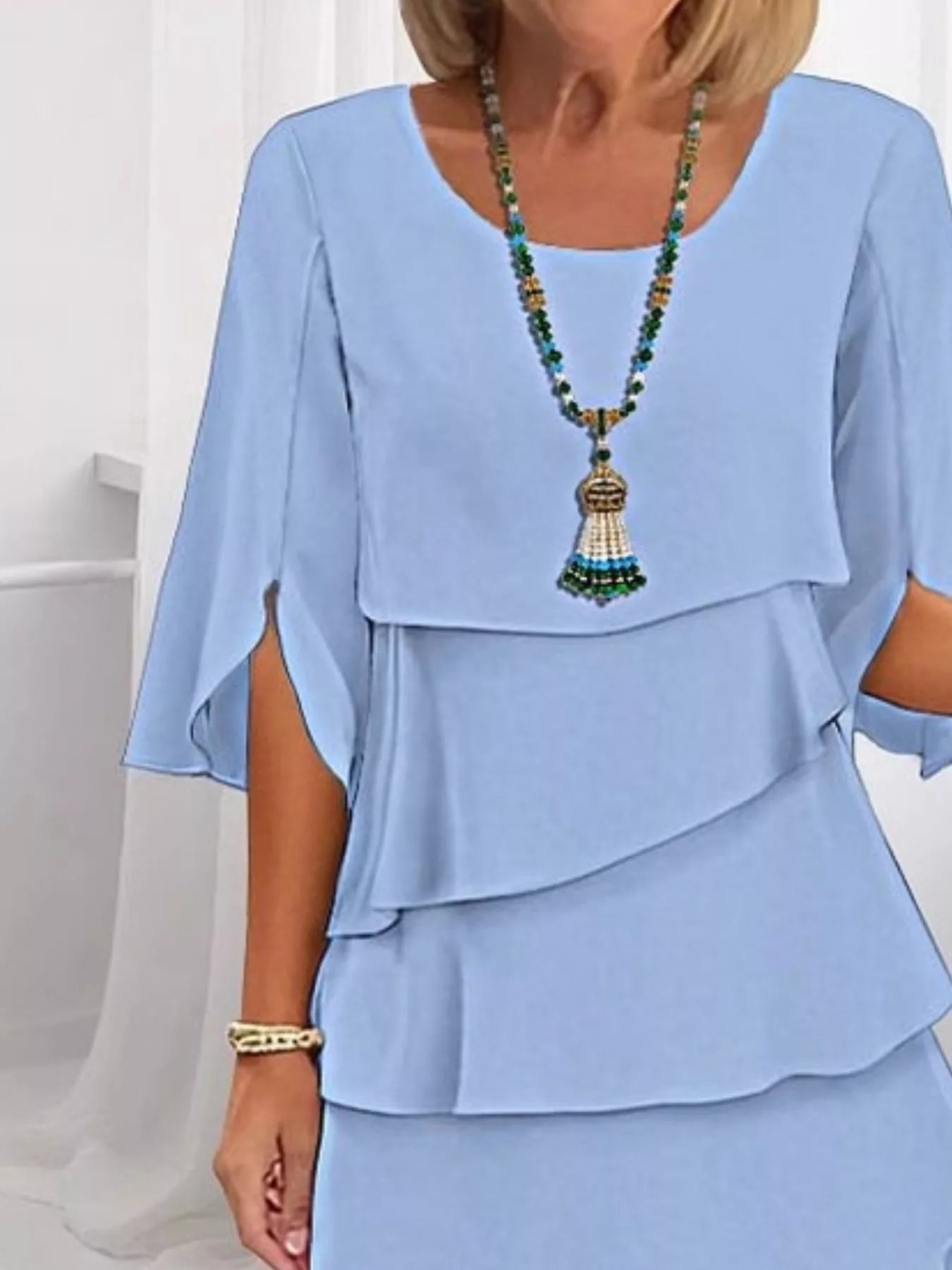 Ruffled Layered Flutter-Sleeve Mini Dress