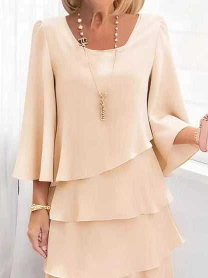 Ruffled Layered 3/4 Sleeve Dress