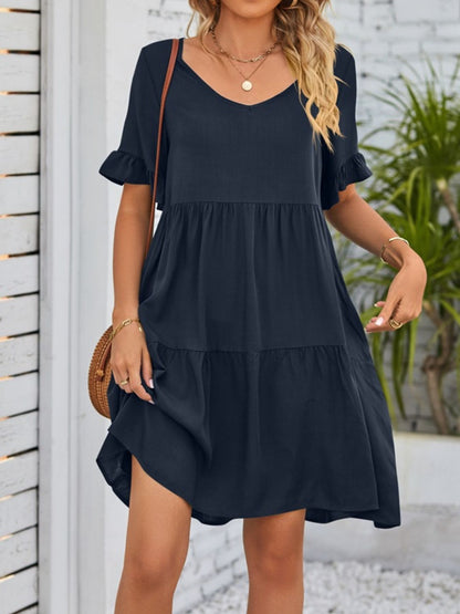 Ruffled Sleeve Tiered Mini Dress