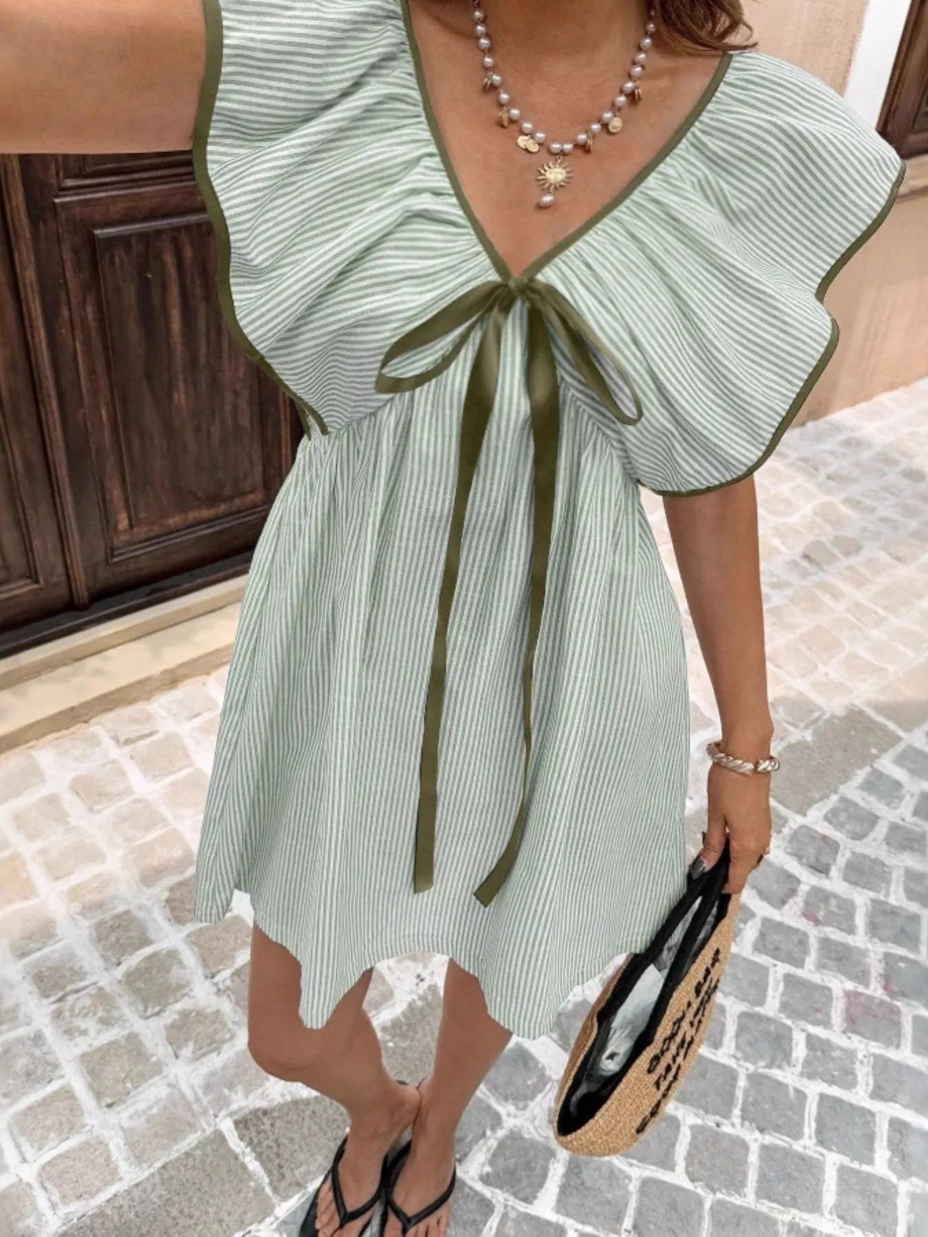 Striped Ruffle Sleeve Mini Dress