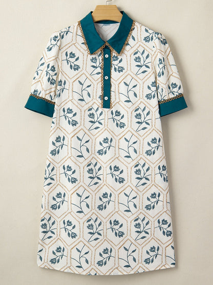 Floral Print Polo Collar Casual Mini Dress