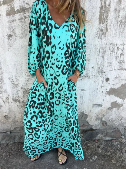 Printed V-Neck Dress with Pockets