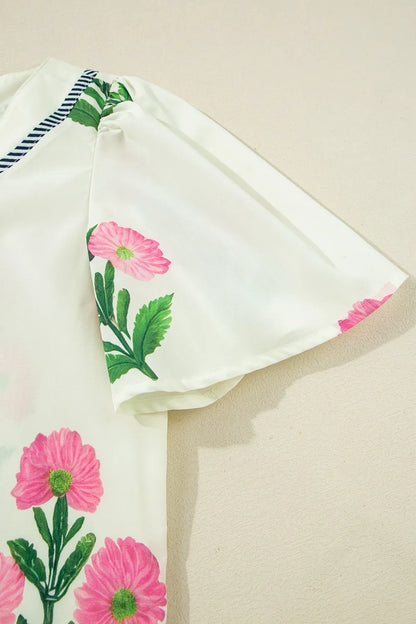 Floral Print Flutter Sleeve Summer Mini Dress