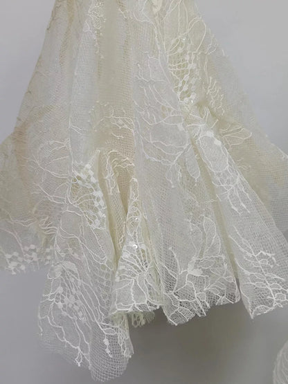 Ruffled Hem Lace Long Sleeve Dress