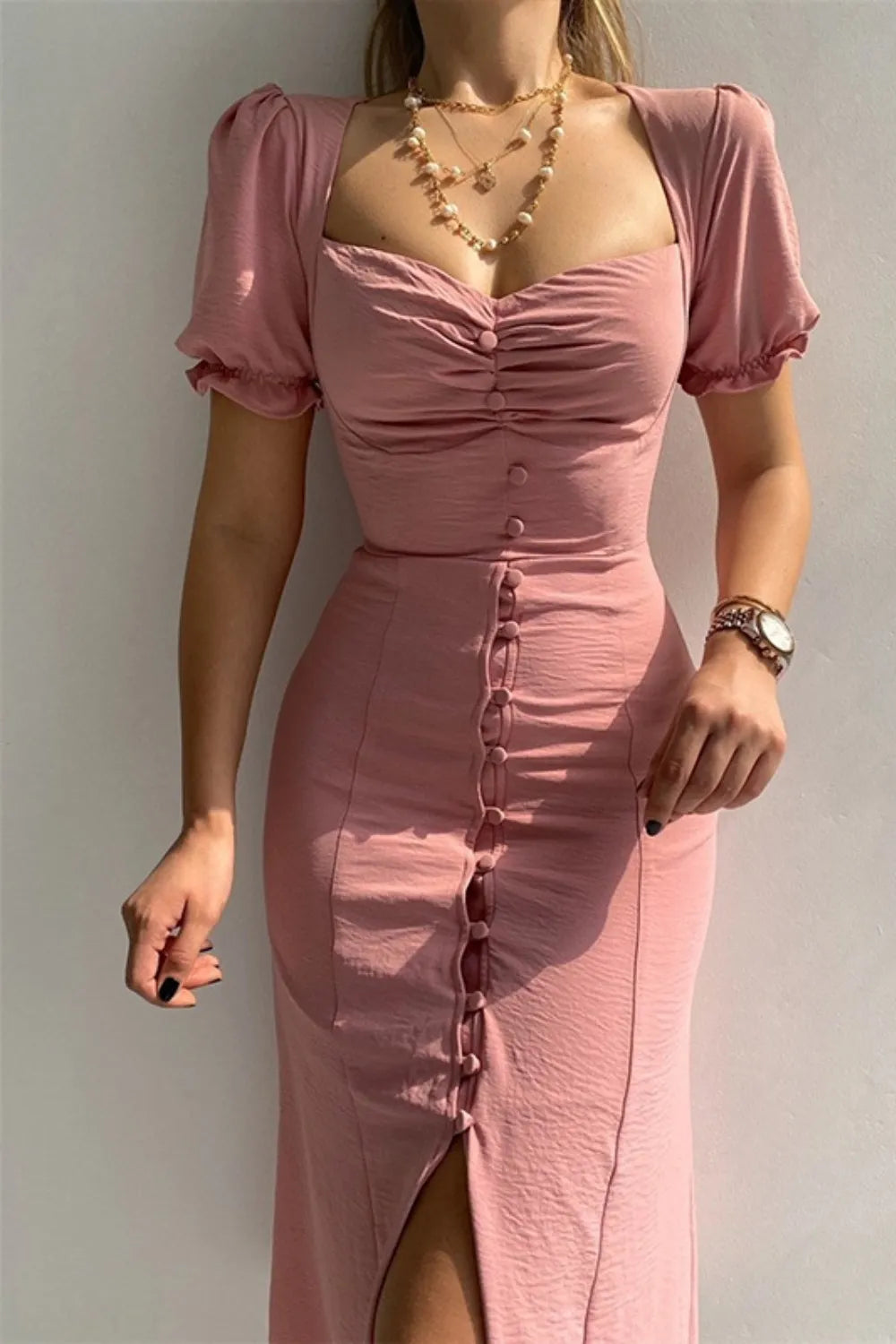 Sweetheart Neck Short Sleeve Dress