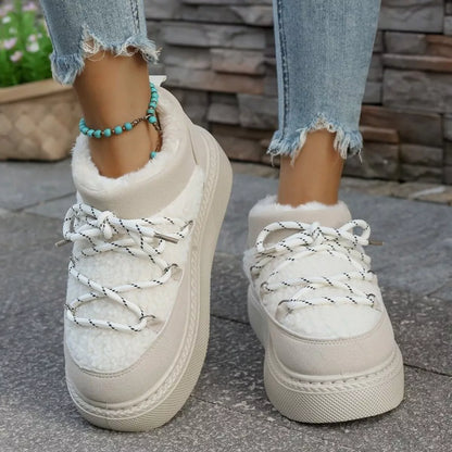 Cozy Plush Lined Lace-Up Platform Winter Boots
