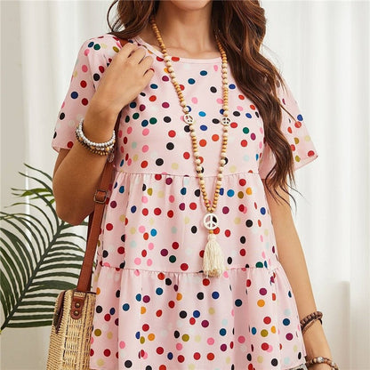Colorful Polka Dot Print Short Sleeve Shirt