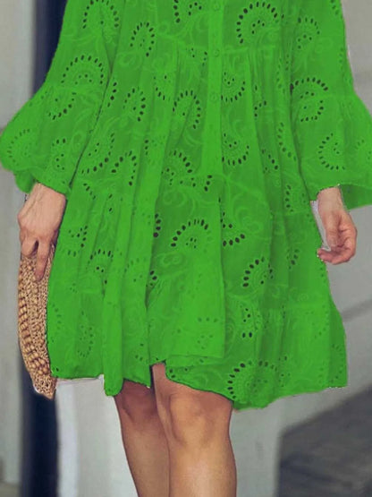 Eyelet Ruffled Hem Tiered Dress