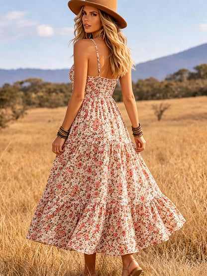 Floral Print V-Neck Midi Dress