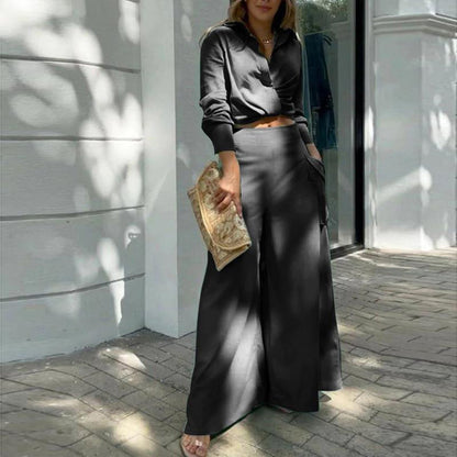 Women's Plus Size Wide Leg Elegant Pant Set