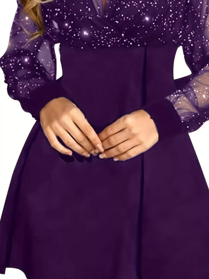 Glitter Mesh Long Sleeve Mini Dress