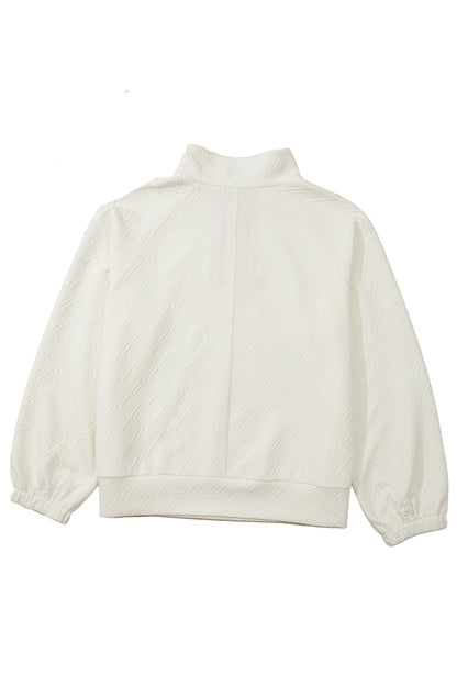 Beige Plus Size Rhombus Texture Contrast Striped Collar Baggy Sweatshirt