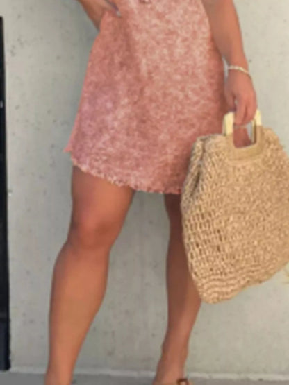 Full Size Raw Hem Short Sleeve Dress Plus Size