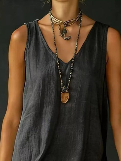 Full Size Ruffled Hem V-Neck Sleeveless Dress Plus Size