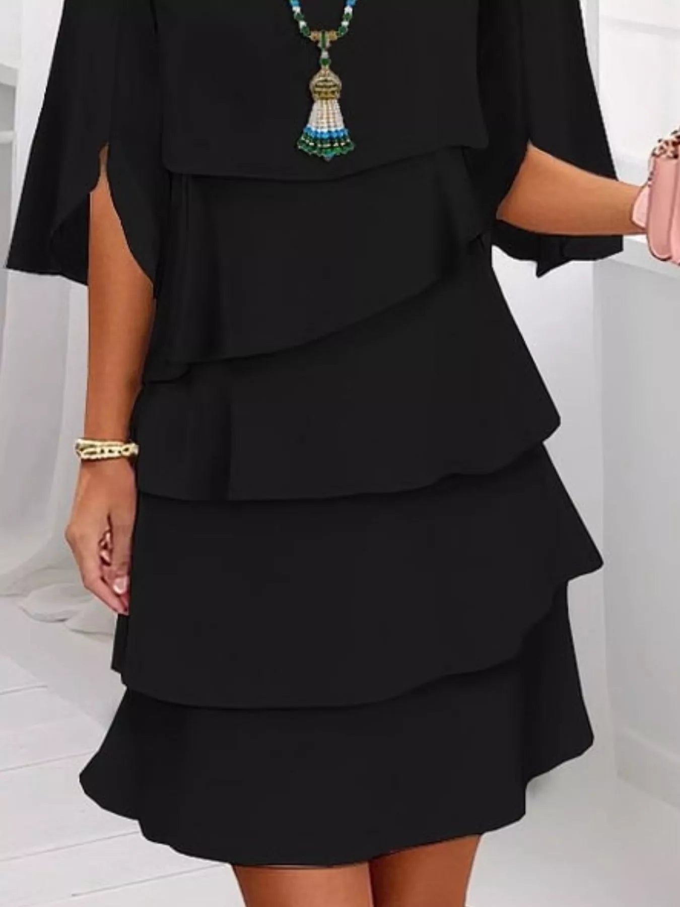 Ruffled Layered Flutter-Sleeve Mini Dress
