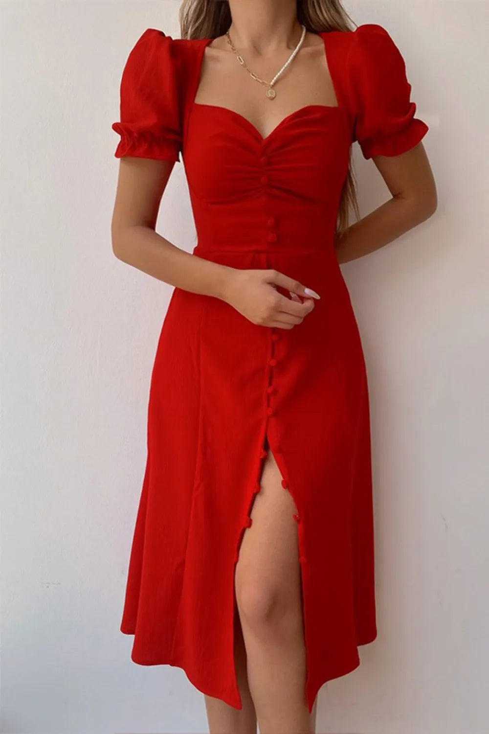 Sweetheart Neck Short Sleeve Dress
