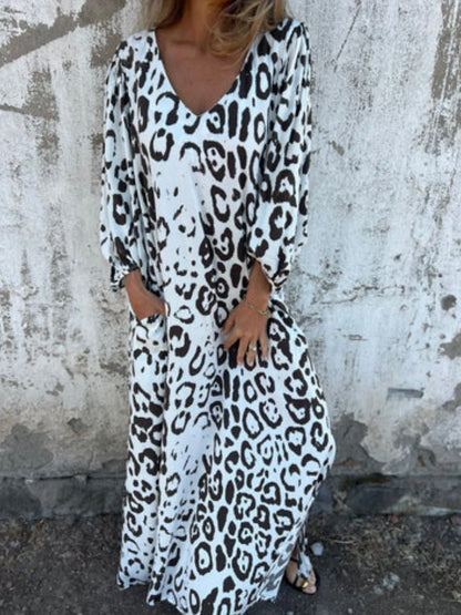 Printed V-Neck Dress with Pockets