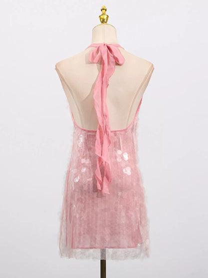 Sequin Halter Neck Mini Dress
