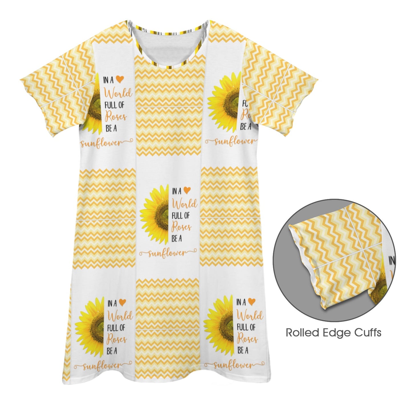 Be a Sunflower Women's Crew Neck Short Sleeve Dress (Model D76)