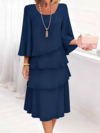 Ruffled Layered 3/4 Sleeve Dress