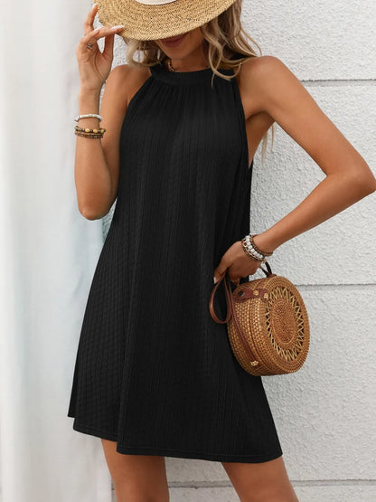 Textured Grecian Neck Mini Dress