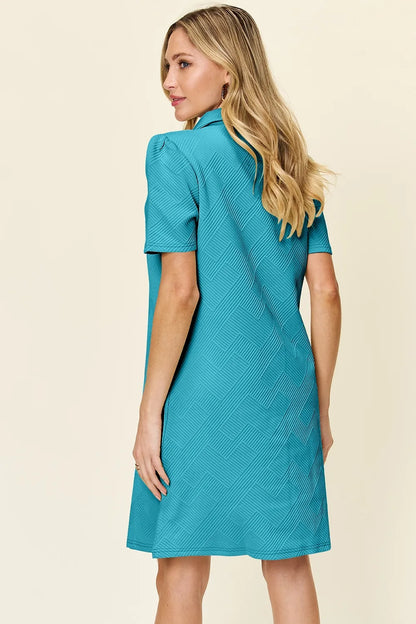 Double Take Texture Collared Neck Short Sleeve Dress