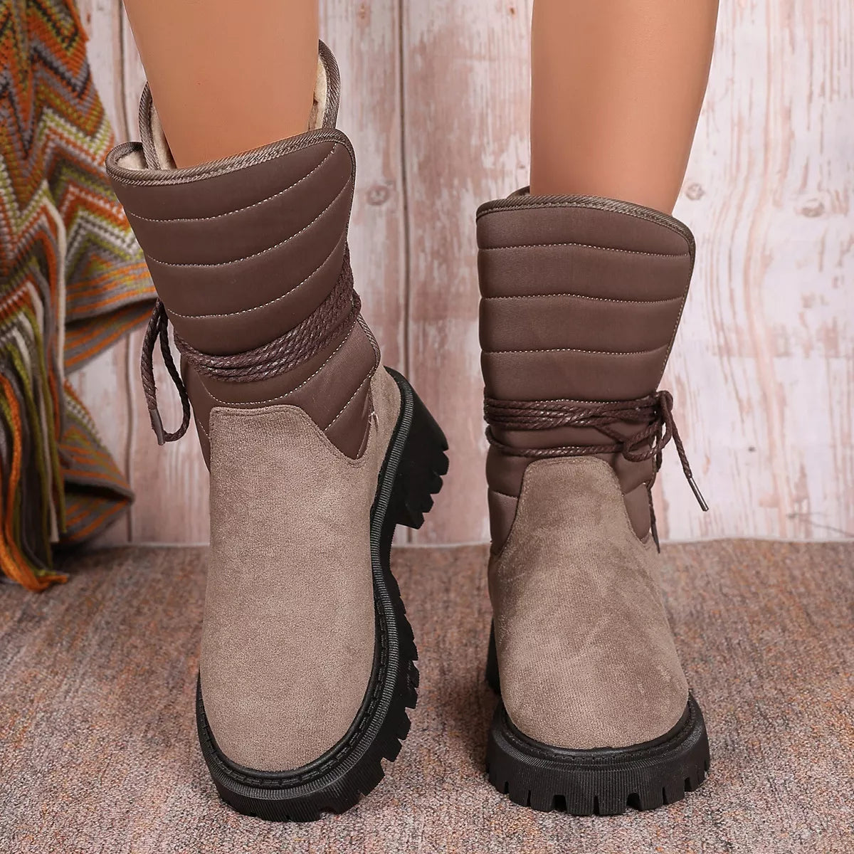 Quilted Lace-Up Mid-Calf Boots