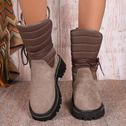 Quilted Lace-Up Mid-Calf Boots