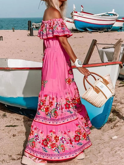 Floral Off Shoulder Ruffle Maxi Dress